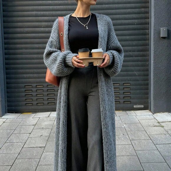 Grey Casual Women's Loose Fit Christmas Sweater Cardigan - Picture 8 of 9